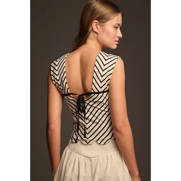 Anthropologie Maeve Square-Neck Cropped Tee Blouse Top Striped Print XXS 280112 - Picture 6 of 10